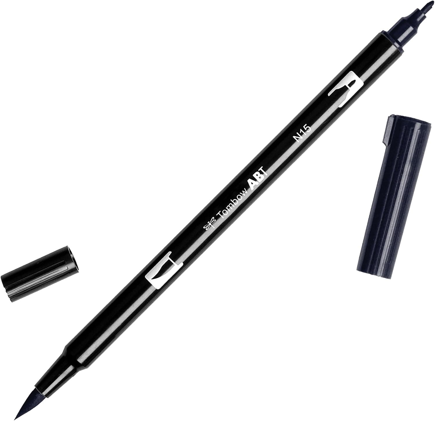 Tombow 56621 Dual Brush Pen, N15 Black, 1-Pack - Blendable, Brush and Fine Tip Marker