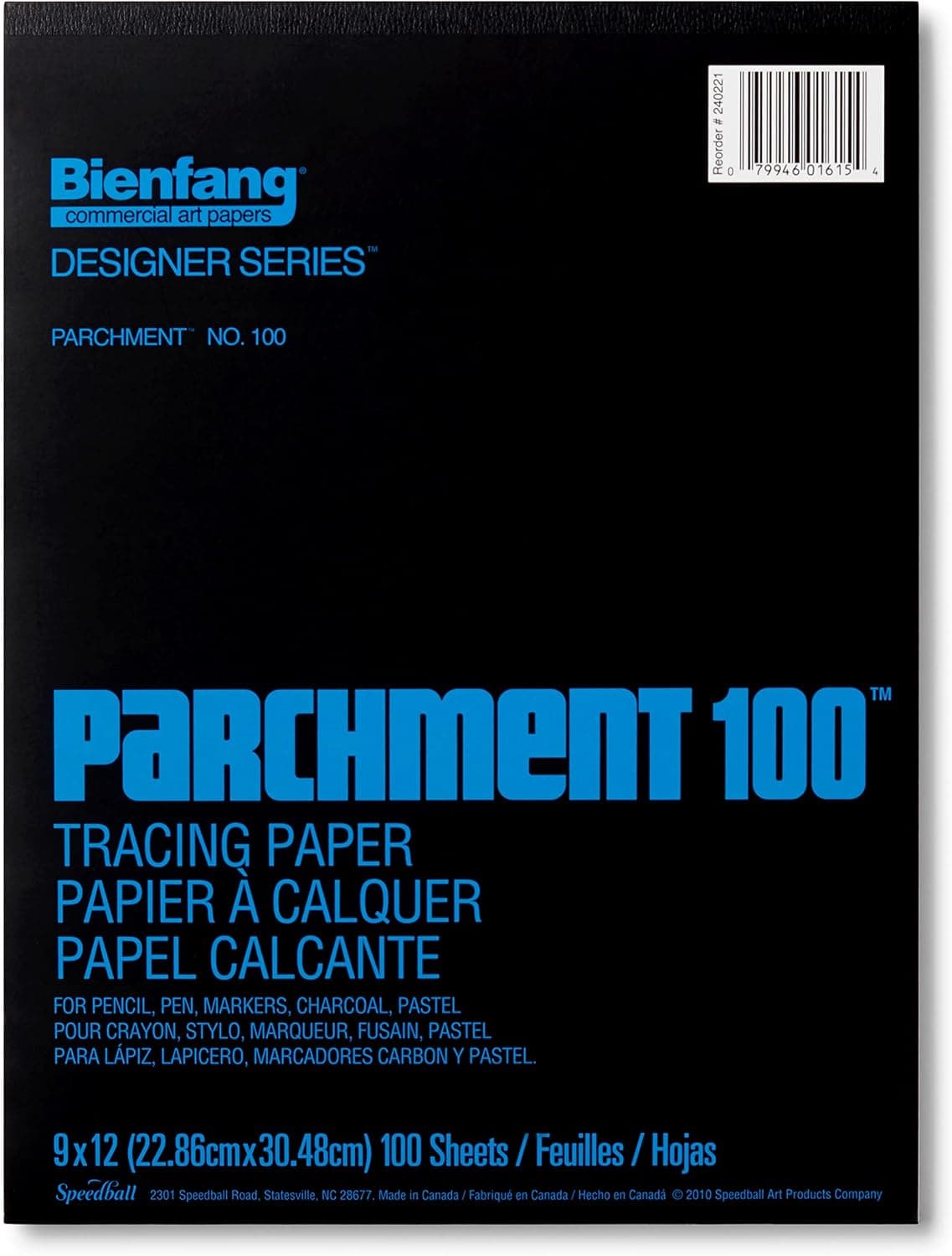 Bienfang Parchment 100 Tracing Paper Pad, 9 x 12 Inch, 100 Sheets, 24lb (40gsm) for Pencils, Pen, Marker, Charcoal, Pastel, Trace, Preliminary Drawing and Overlay