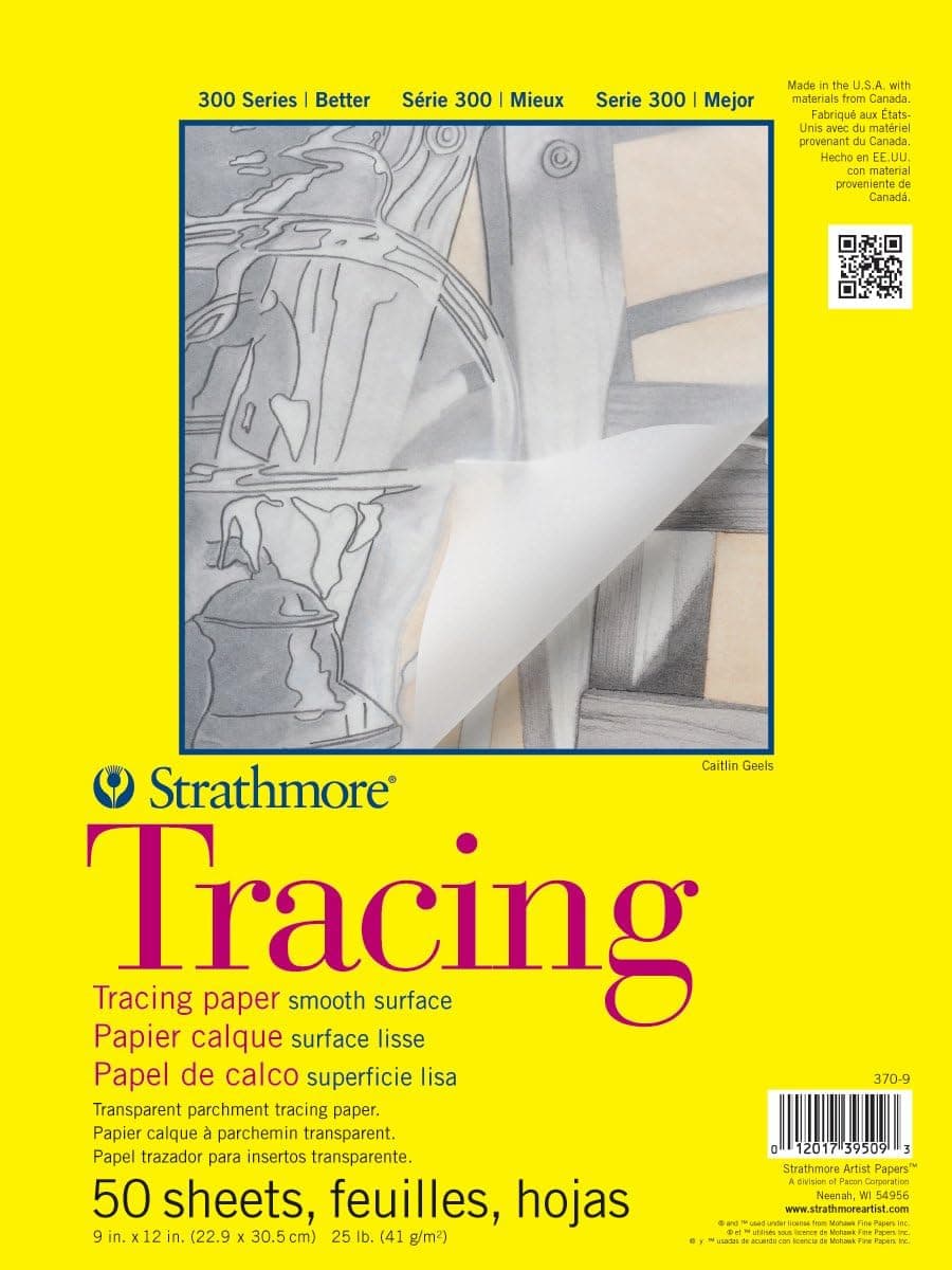 Strathmore 300 Series Tape Bound Tracing Pad, 9 X 12 inches, 25 lb., Transparent, 50 Sheets (370-9)