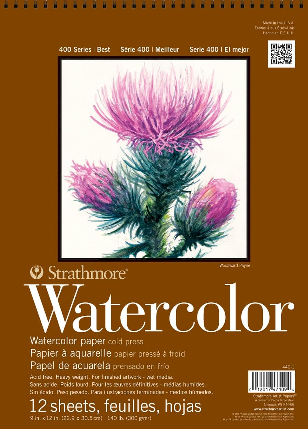 Strathmore 440-1 400 Series Watercolor Pad, 9x12 Inch Wire Bound, 12 Sheets