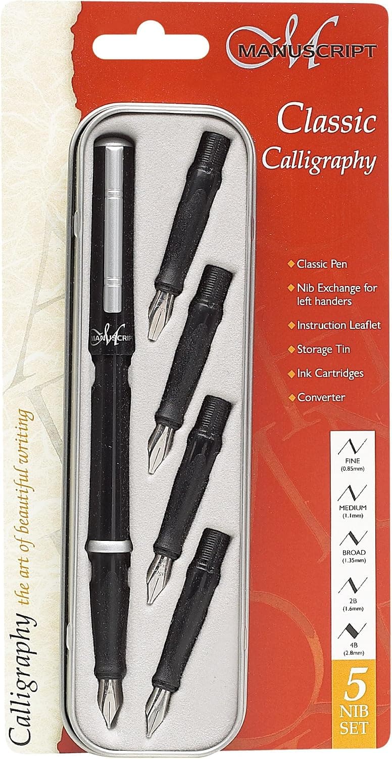 Manuscript Classic Calligraphy Cartridge Pen 5 Nib Set - Calligraphy Pens for Left Handed
