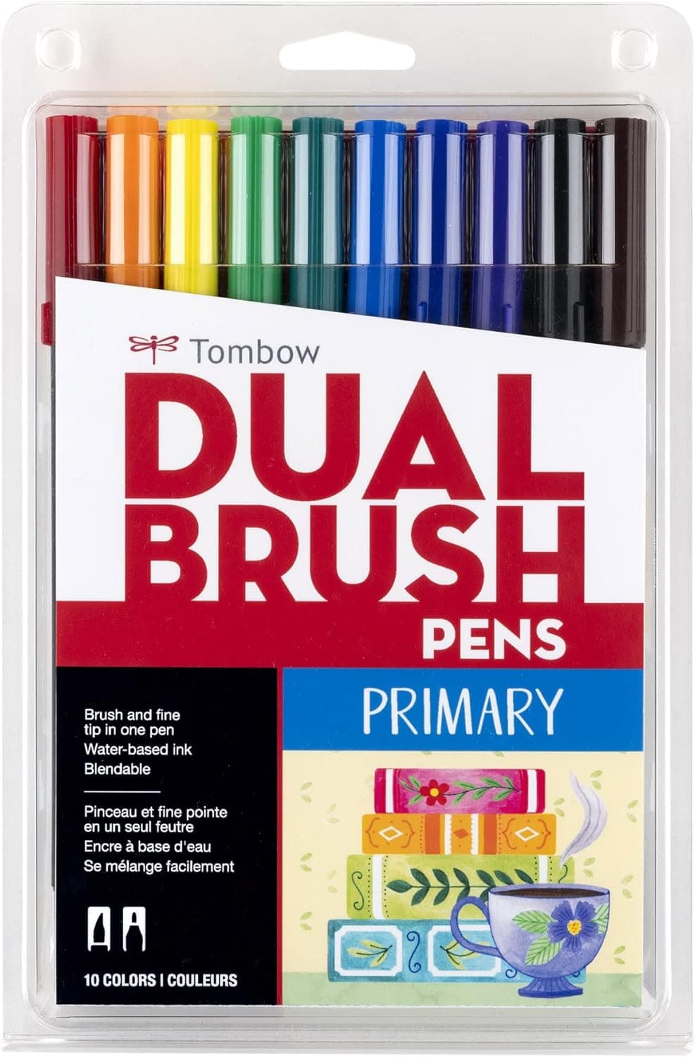 Tombow Dual Brush Marker 10-Piece Set: Primary, Blendable Brush and Fine Tip