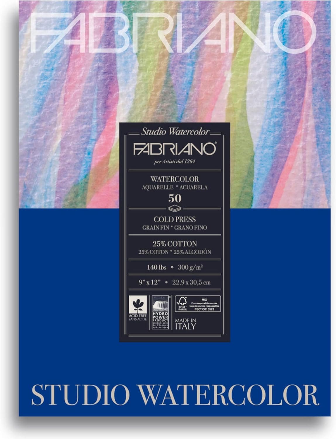 Fabriano Studio Watercolor Pad, Cold-Press, 9 x 12 Inch, 140 lb., 50 Sheets