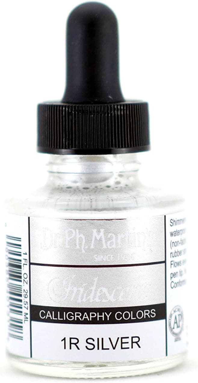 Dr. Ph. Martin's Iridescent Calligraphy Color (1R) Ink Bottle, 1.0 oz, Iridescent Silver