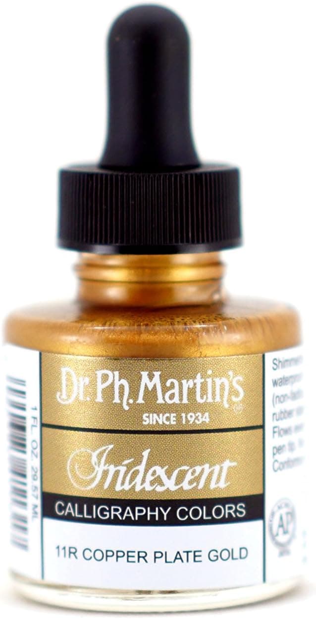 Dr. Ph. Martin's Iridescent Calligraphy Color (11R) Ink Bottle, 1.0 oz, Copper Plate Gold