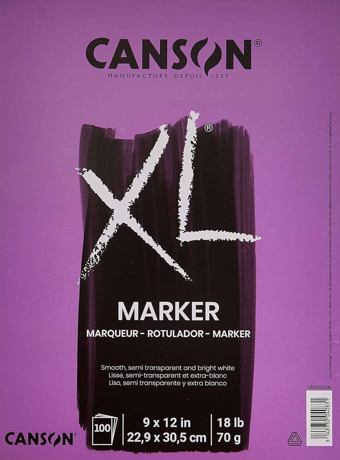 Canson XL Series Marker Paper, Foldover Pad, 9x12 inches, 100 Sheets (18lb/70g)