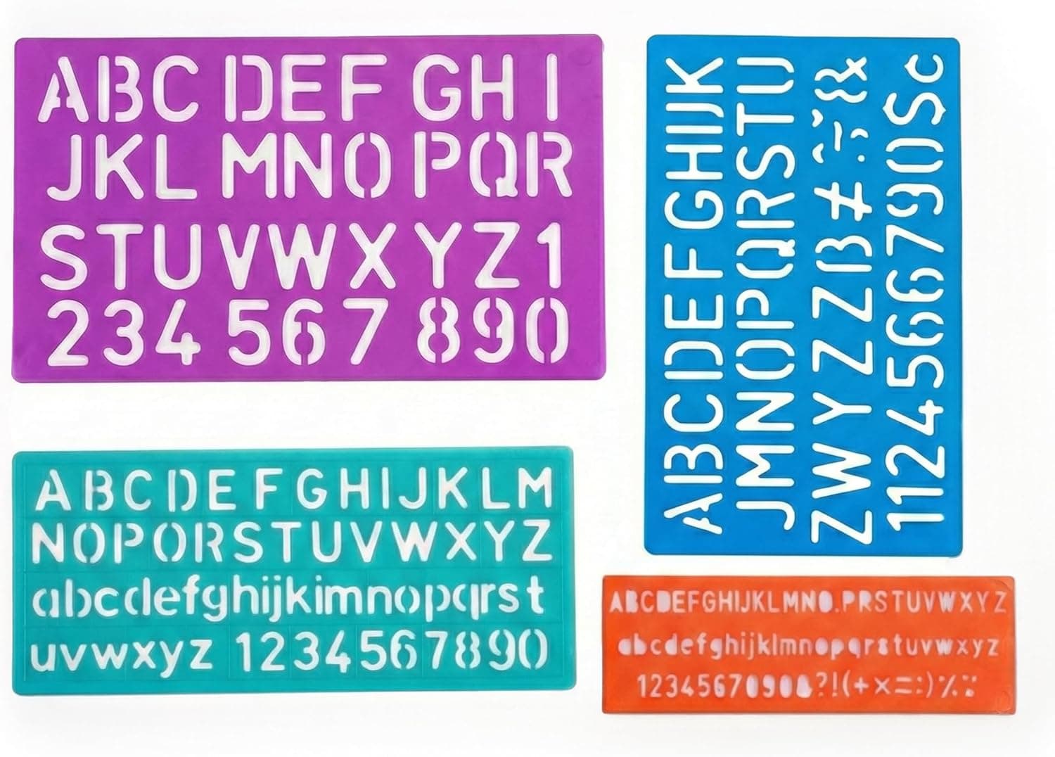 BAZIC Products Lettering Stencil Set, 8, 10, 20, and 30 mm, 4 Pack, Reusable Plastic Sheets, for Signs Posters Crafts