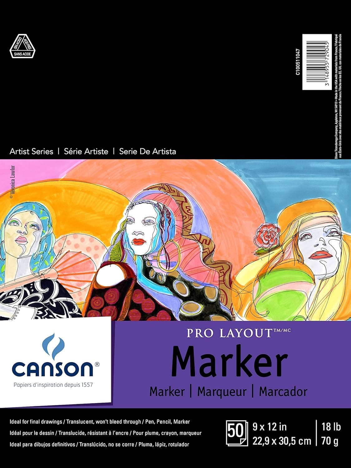 Canson Artist Series Pro Layout Marker Paper, Foldover Pad, 9x12 inches, 50 Sheets (18lb/70g)