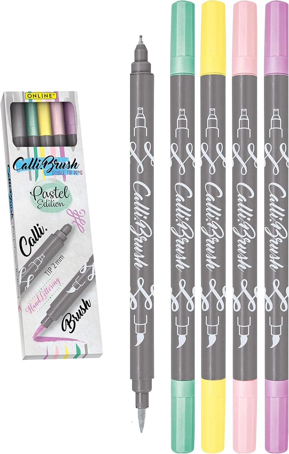Online Calli.Brush Handlettering Brush Pens Pastel, Set of 5 Dual-Tip Calligraphy Pens
