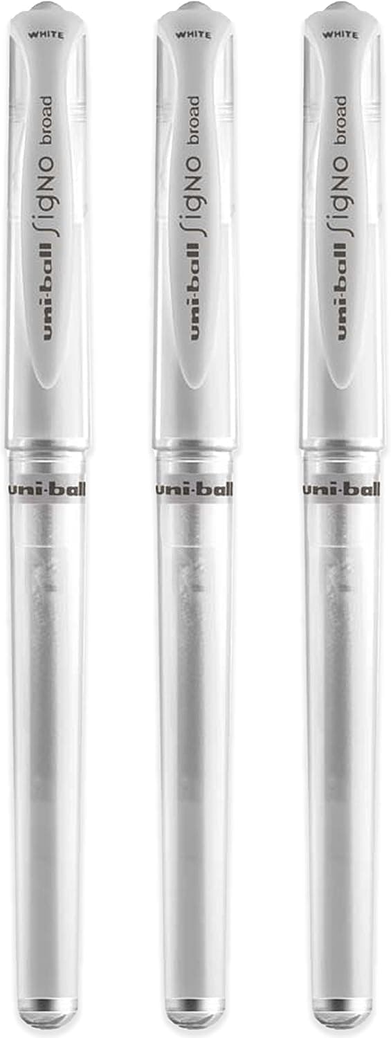 Uni-Ball UM 153 Signo Broad Point Gel Pen - White - Pack of 3