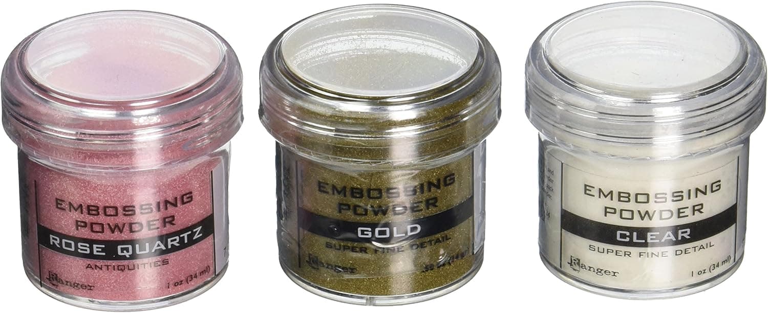 Ranger Embossing Powder Bundle - Set of 3 - Super Fine Clear, Super Fine Gold and Rose Quartz