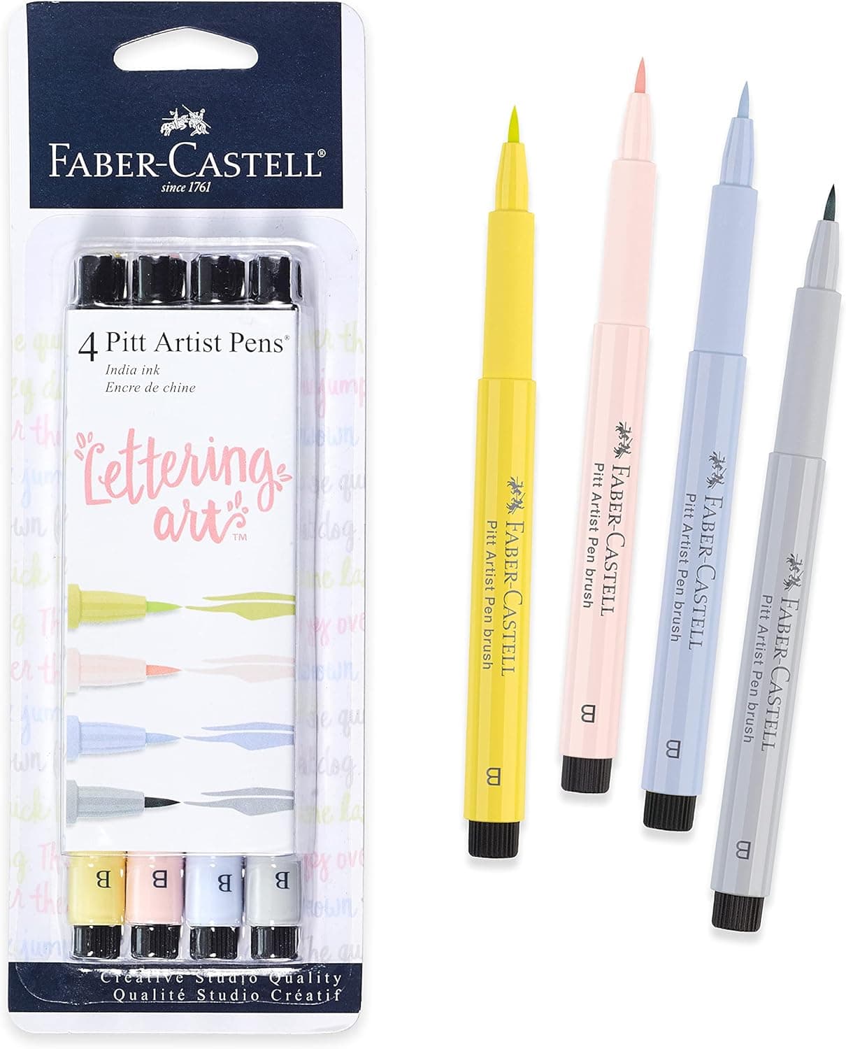 Faber-Castell Pitt Artist Pens, Brush Lettering, 4 Pastel Colors