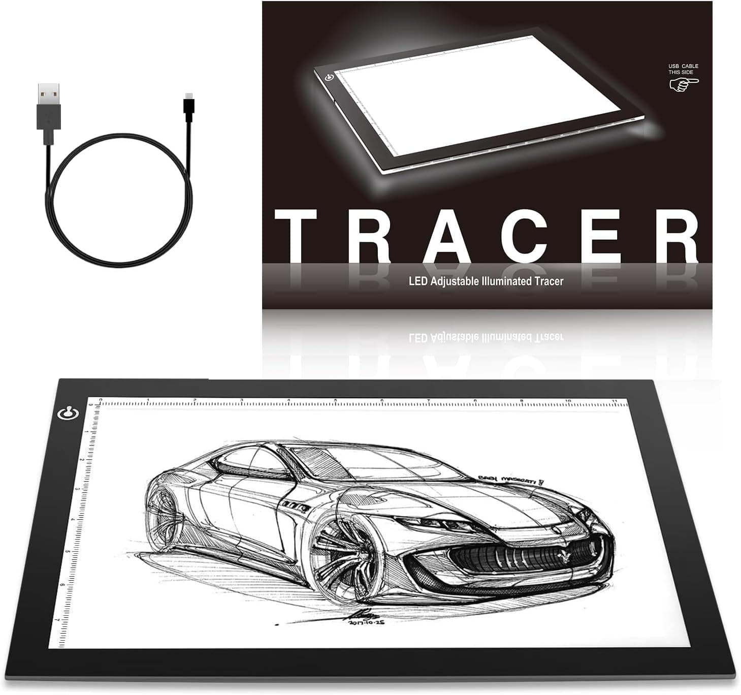 ME456 A4 LED Light Box 14" Light Pad USB Power Light Table for Tracing, Drawing, Sketching, Animation