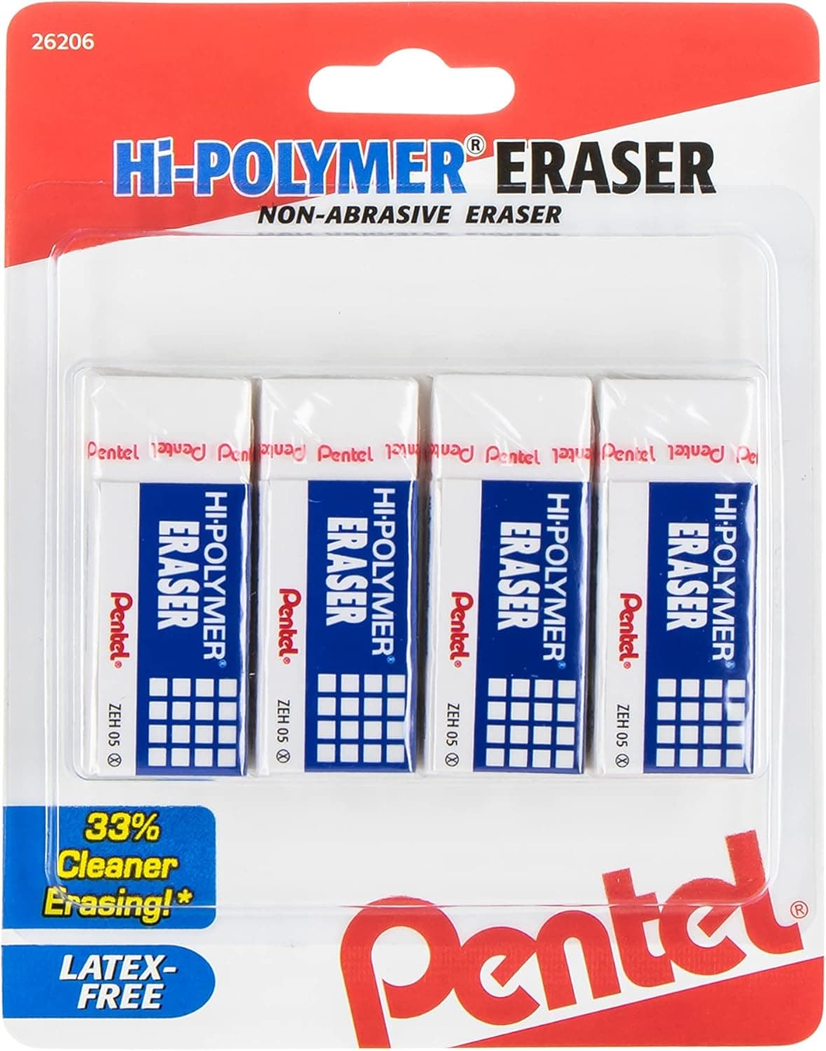 Pentel Hi-Polymer Block Eraser, Small, White, Pack of 4 (ZEH05BP4)