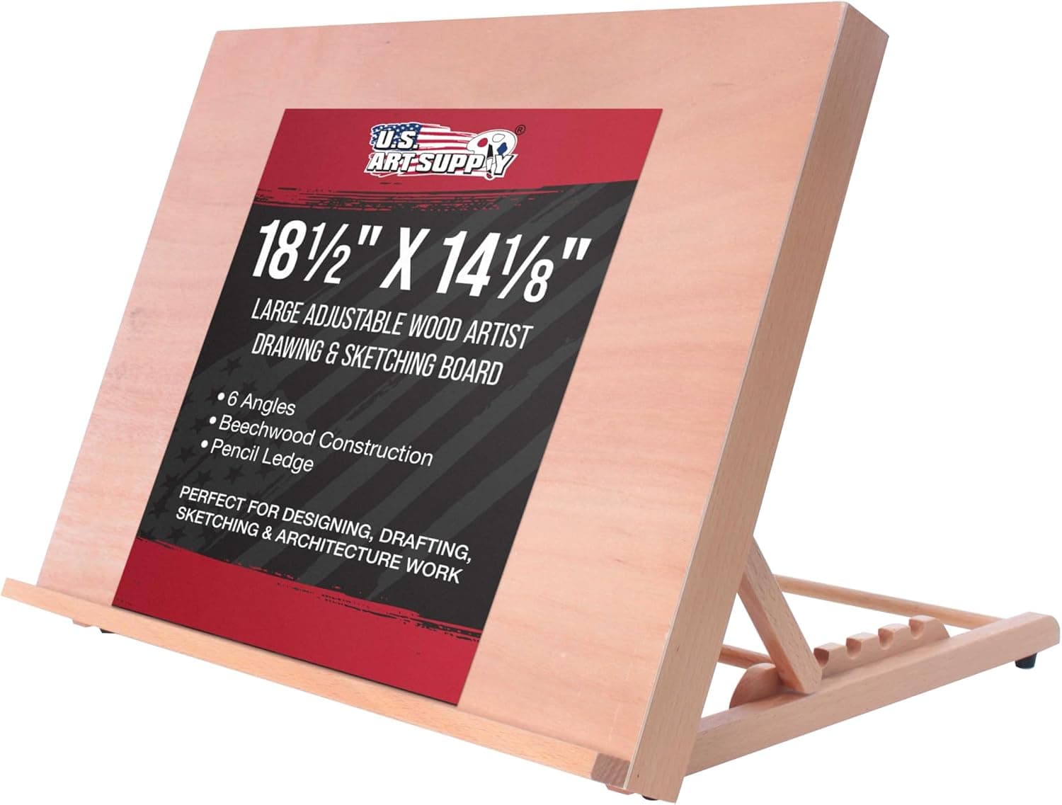 U.S. Art Supply Large 18-1/2" x 14-1/8" (A3) Wooden Drawing Board, Adjustable Table Top Easel with 6 Angles, Pencil Ledge