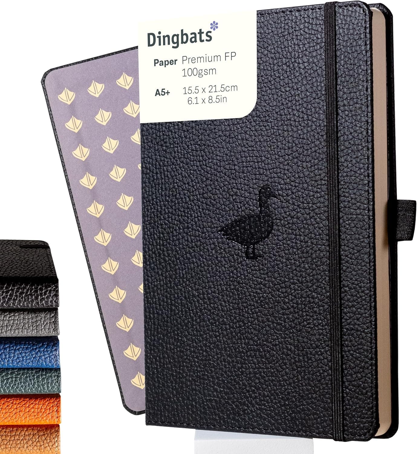 Dingbats Wildlife Dotted Writing Journal Notebook A5 - Vegan Leather Hardcover with Pocket, Elastic Closure & Bookmark