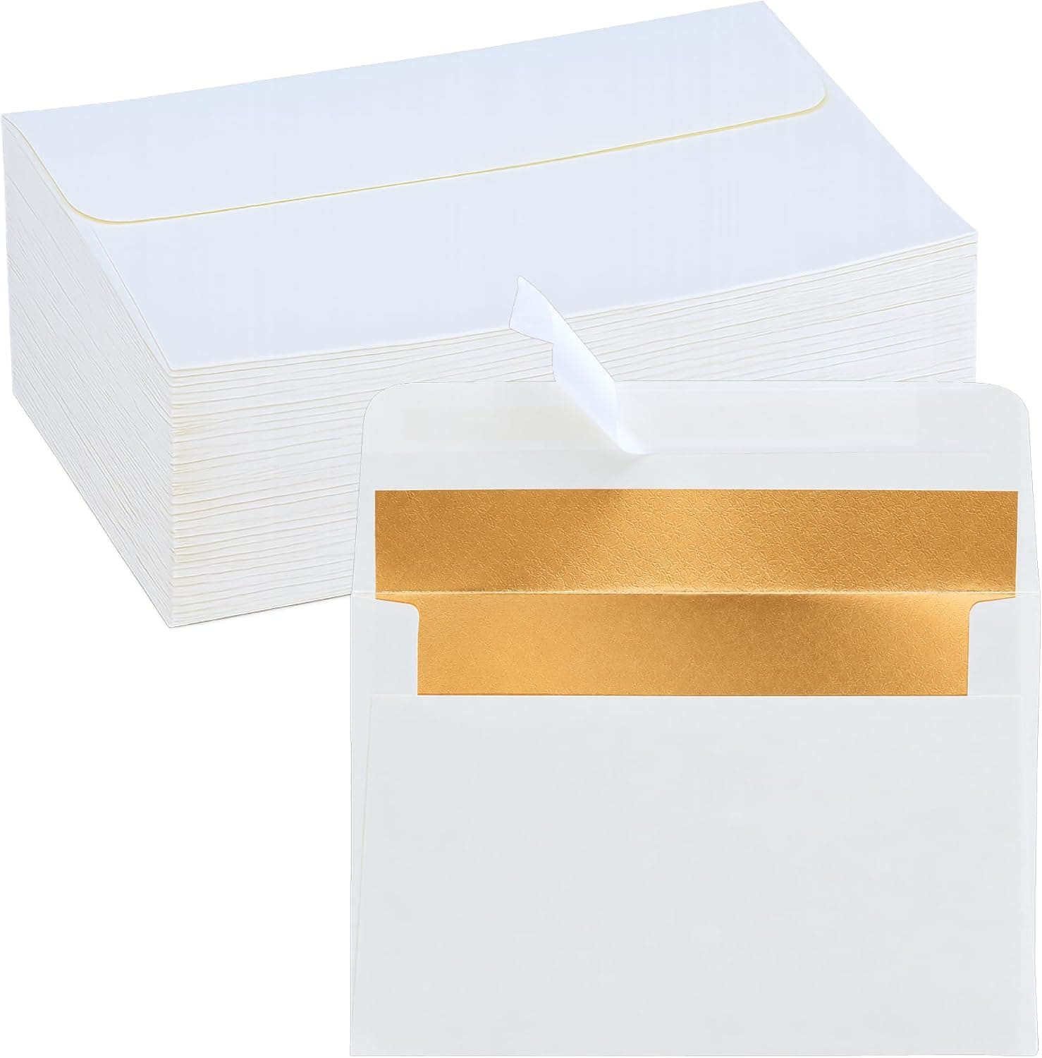 A7 Invitation Envelopes with Gold Lining for Wedding (White, 5x7 In, 50 Pack)