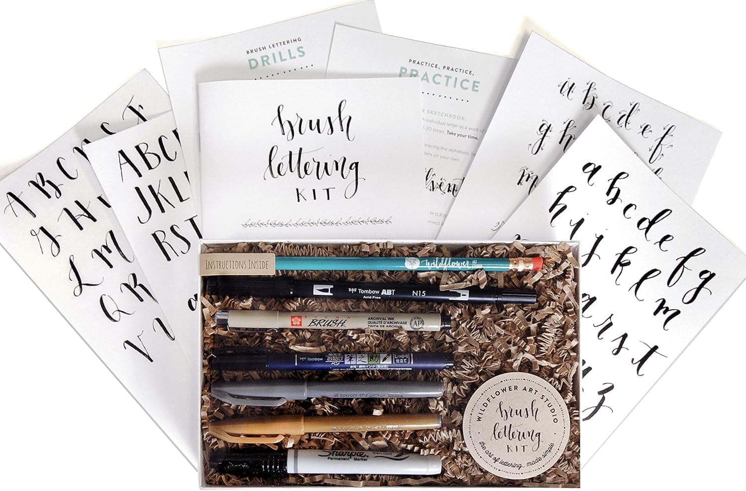 Wildflower Art Studio Brush Lettering Calligraphy Kit - Starter Set for Beginners with Instruction Book, Tracing Pad & Supplies