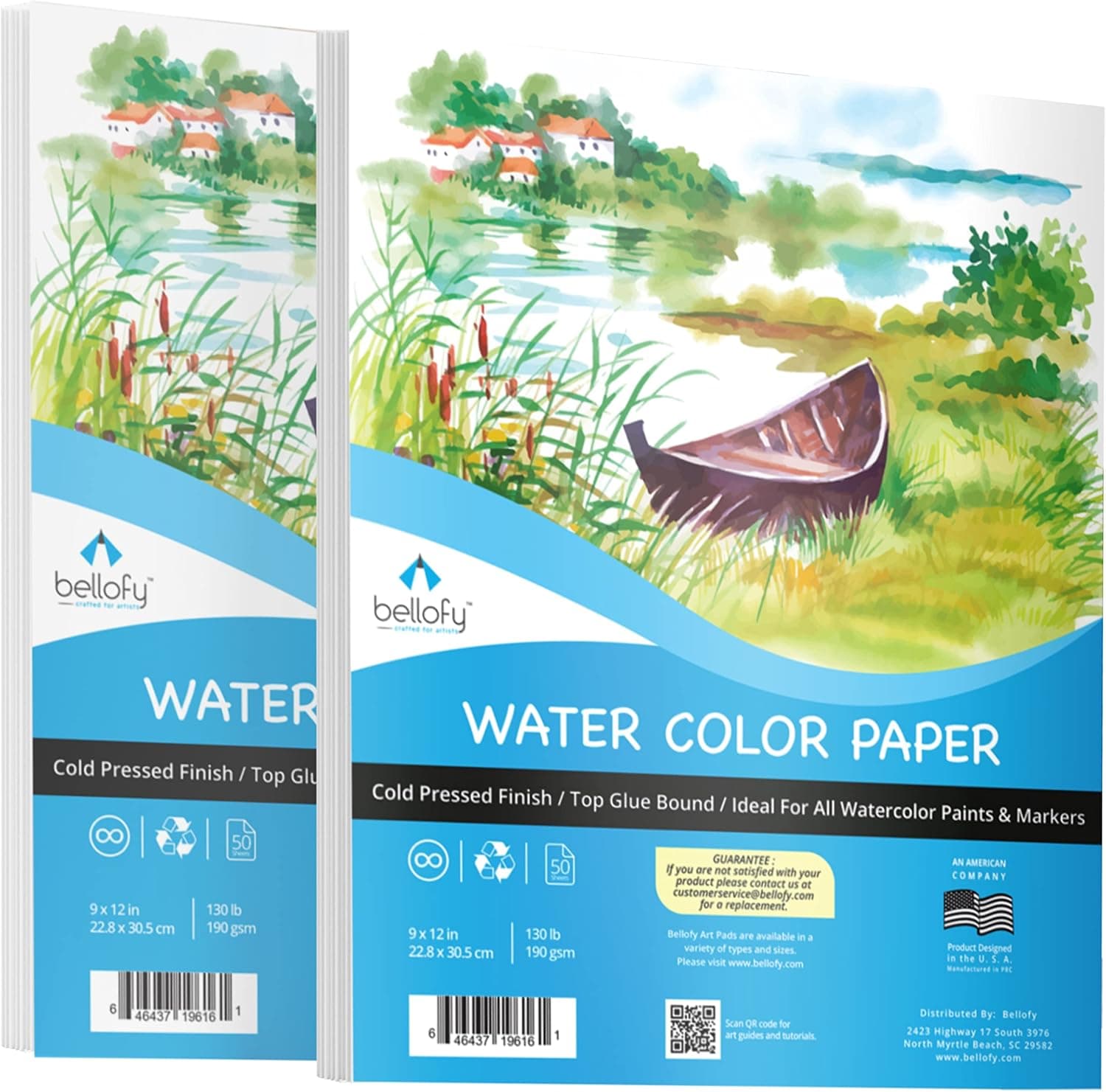 Bellofy 2X Watercolor Paper Pad, 100 Sheets, 9x12 Inches - Watercolor Sketchbook for Watercoloring Techniques