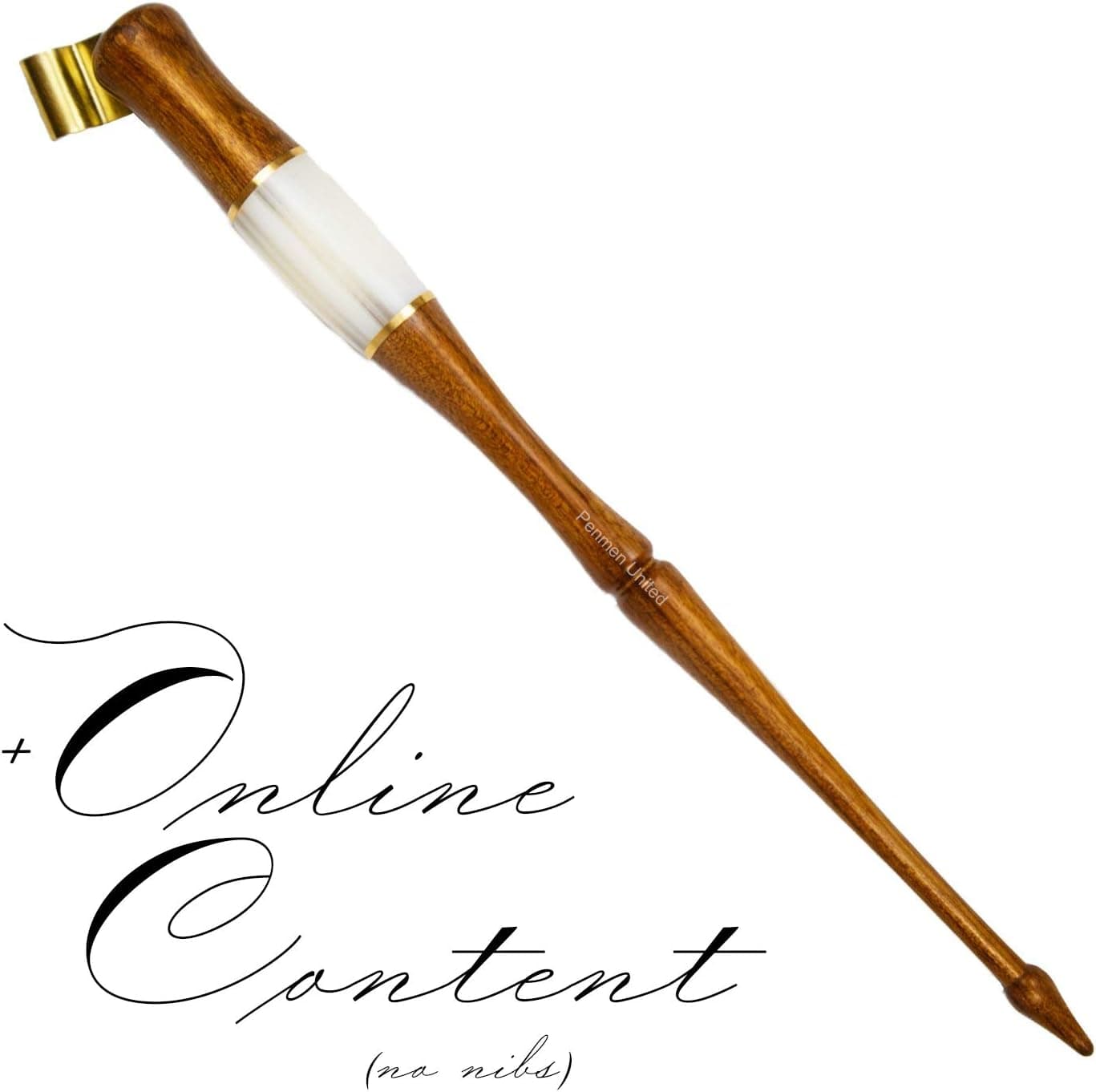 Penmen United Wooden Calligraphy Oblique Nib Pen Holder with White Horn, Gold Lining and Removable Brass Flange