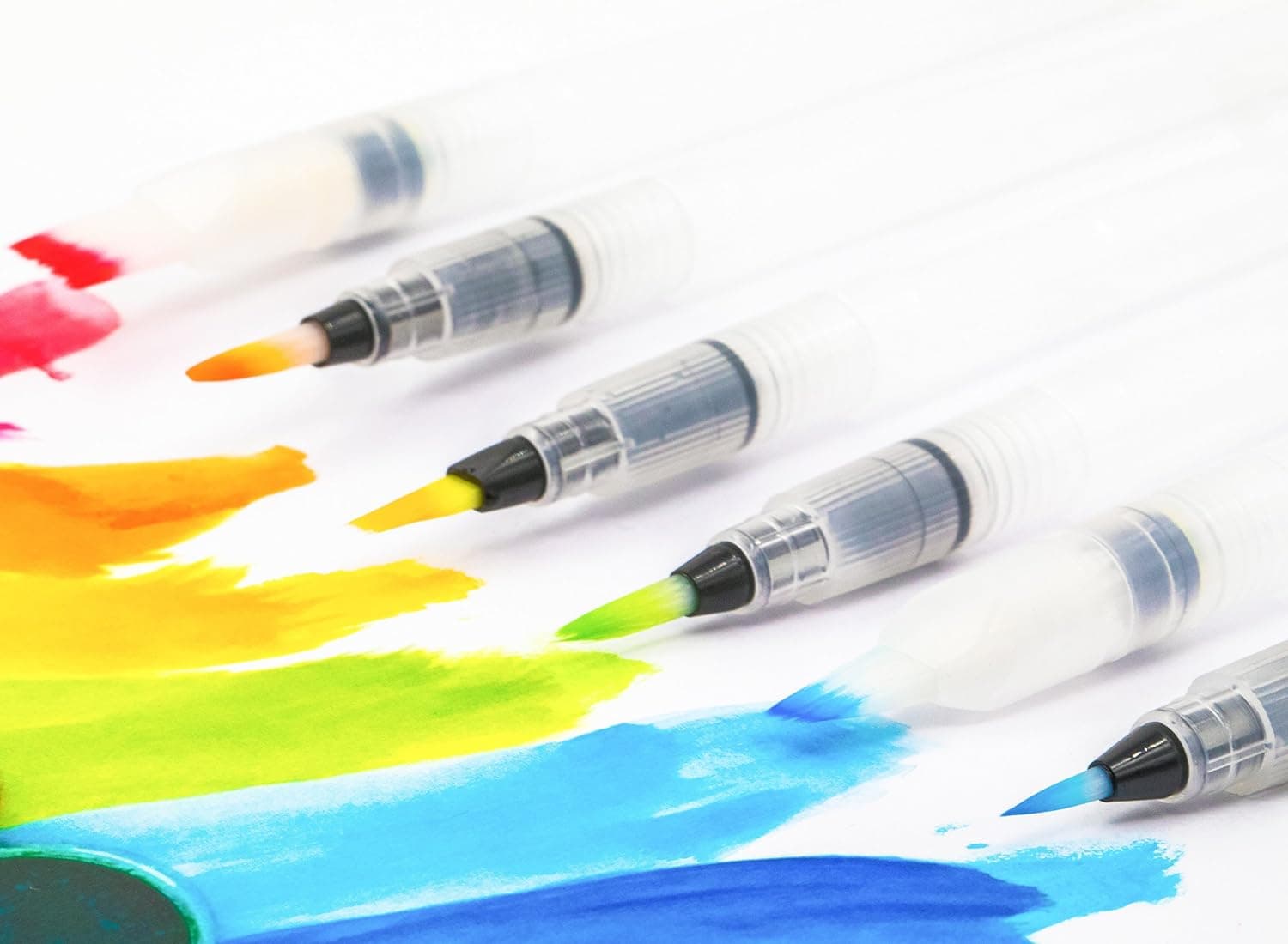 Water Brush Pen Set, 6 Piece Refillable Aqua Watercolor Brush Pens with Assorted Tips