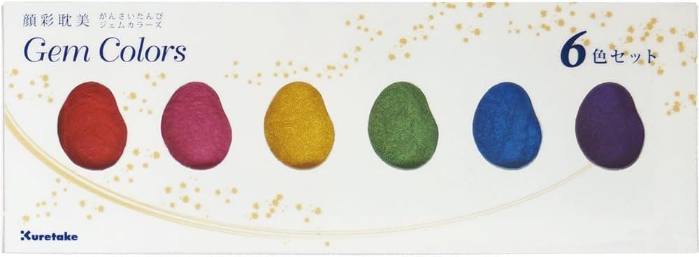 Kuretake GANSAI TAMBI GEM COLORS, 6 Colors Set, Watercolor Paint for Illustrations, Drawing, Lettering