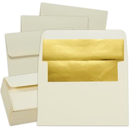 Invitation Envelopes with Gold Foil Lining (5.25 x 7.25 Inches, Ivory, 50 Pack)