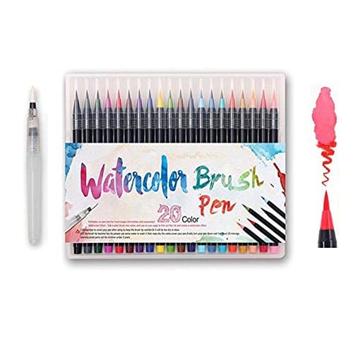 Alycoco Watercolor Brush Pens Set - Premium Soft Flexible Dual Tips Coloring Brush Pen & Fineliner Color Marker Pens for Adult Coloring Sketching Books, Manga, Comic, Calligraphy (20 colors)