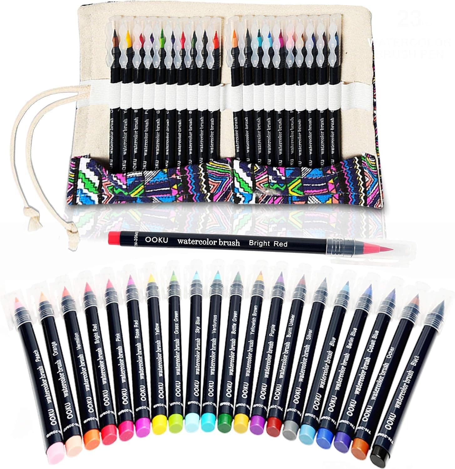 OOKU Premium Watercolor Brush Pens 20 Colors, Real Brush Tip, Refillable Water-Based Markers