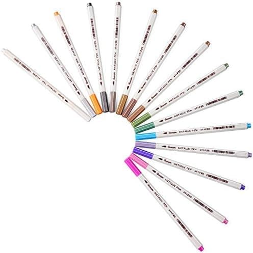 Sunshilor Metallic Marker Pens, Glitter Metallic Calligraphy Brush Pens, Set of 15