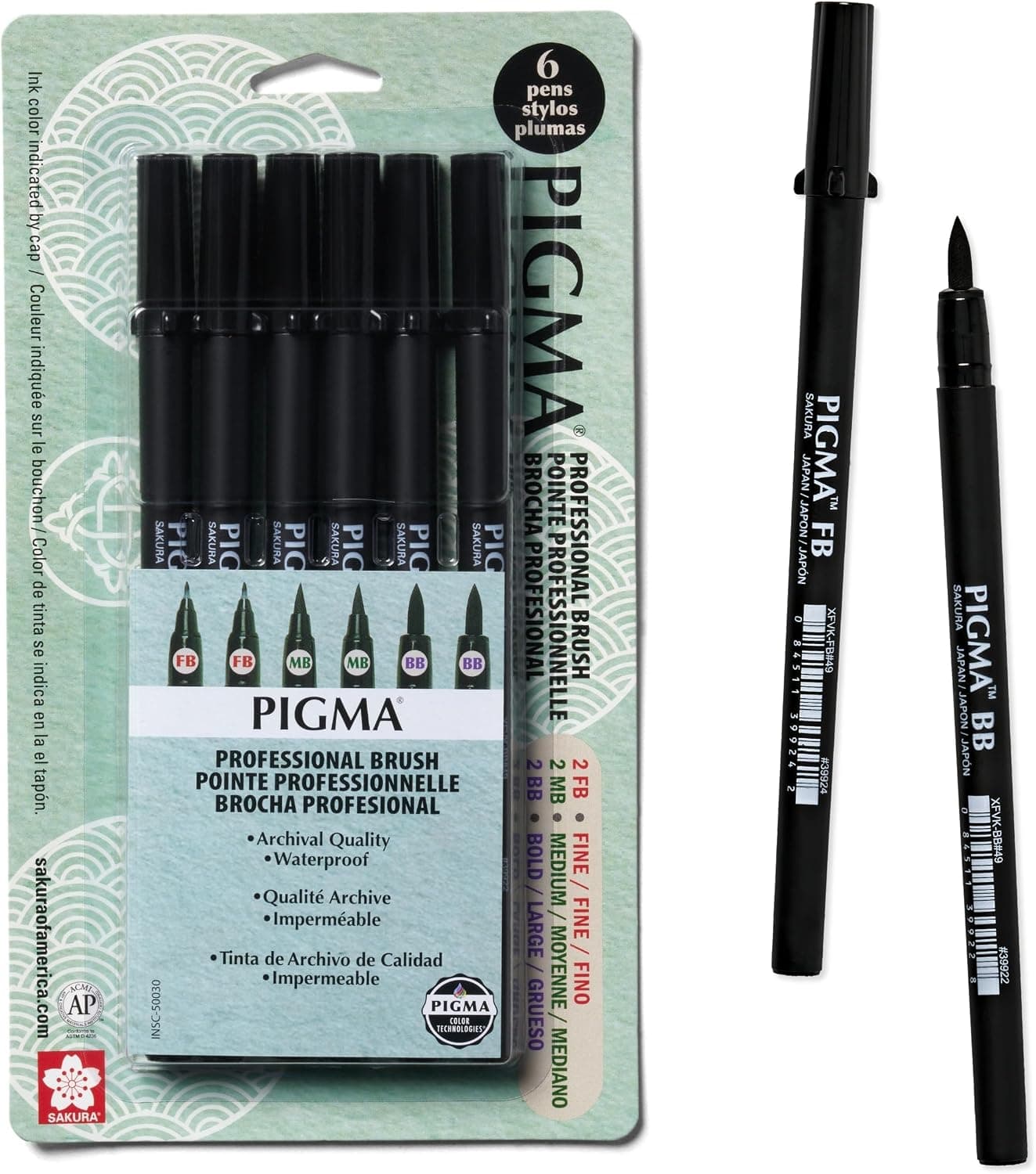 SAKURA Pigma Professional Brush Pen, 6 Set, Black