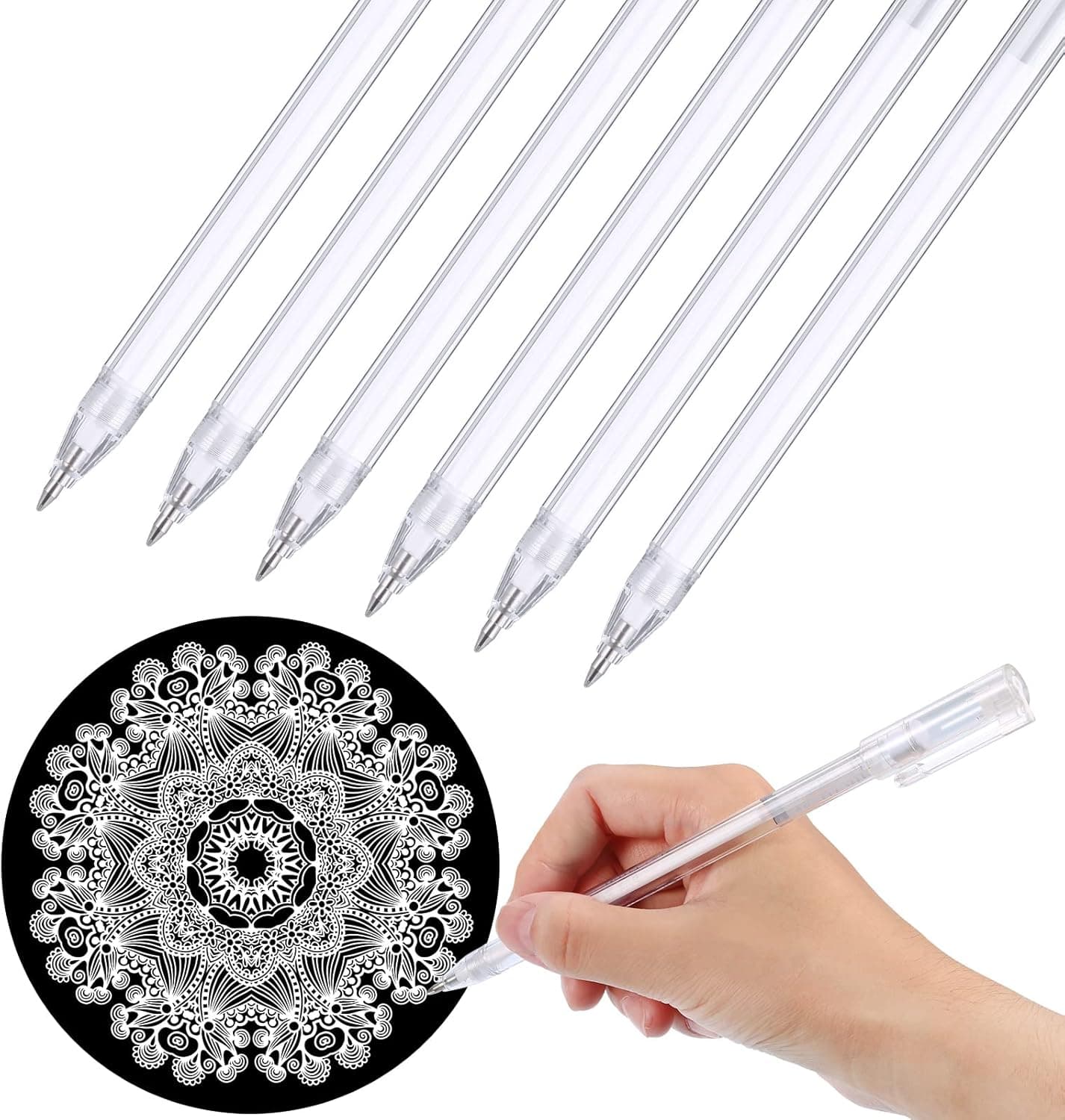Blulu White Gel Ink Pens 0.8mm Fine Tip Artists Fine Point Gel Art Pen for Black Paper Drawing, Pack of 6