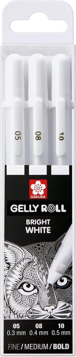SAKURA Gelly Roll Basic White Gel Pen Set of 3, Assorted Sizes, Opaque Pens for Highlights, Drawing & Crafts