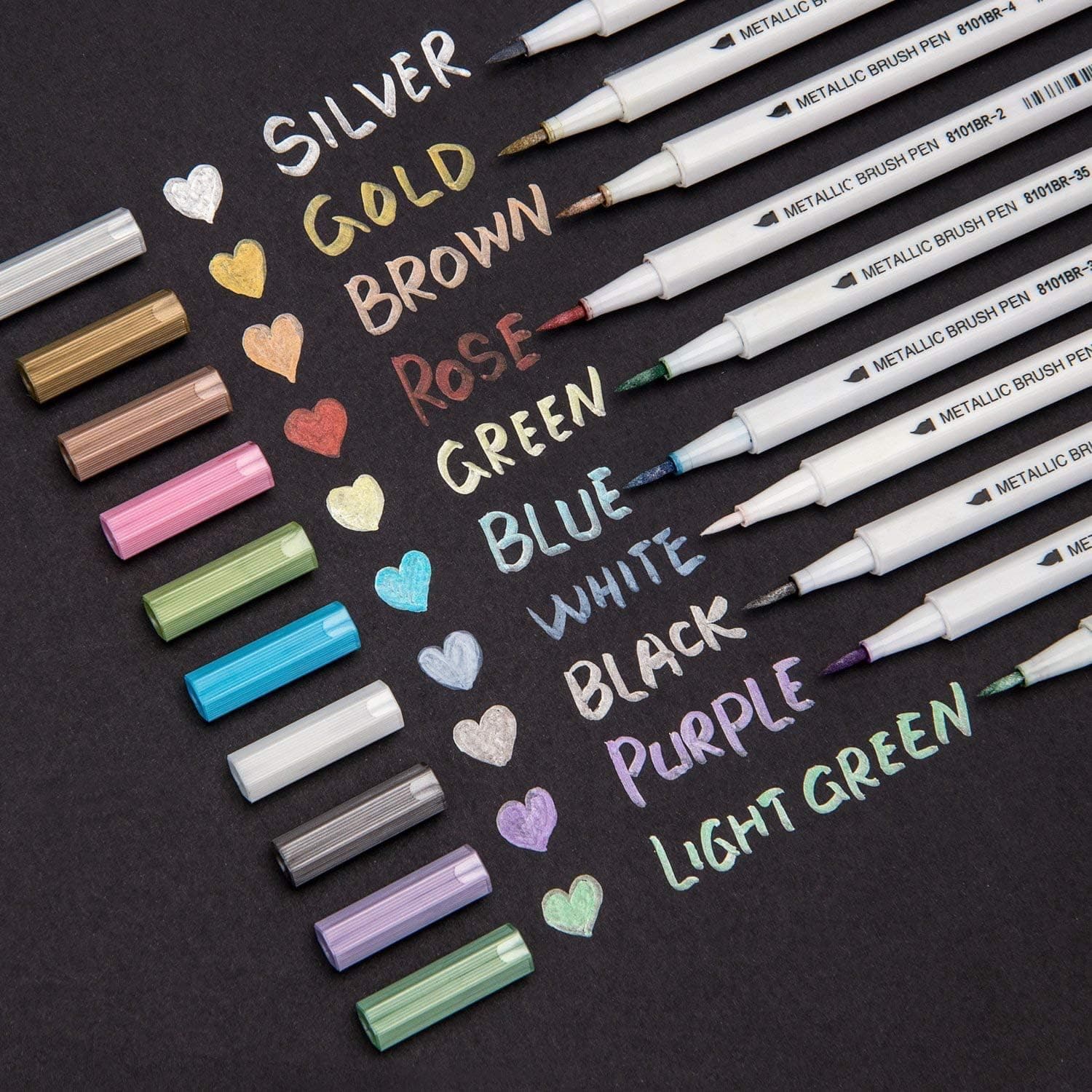 Bianyo Metallic Brush Marker Pens, Set of 10 Colors for Card Making and Script Lettering