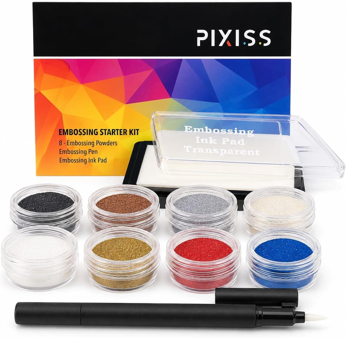 Embossing Kit, Powder, Clear Embossing Pen, Embossing Ink Pad, 8X 10ml Embossing Powders for Use with Embossing Heat Tool for Crafts