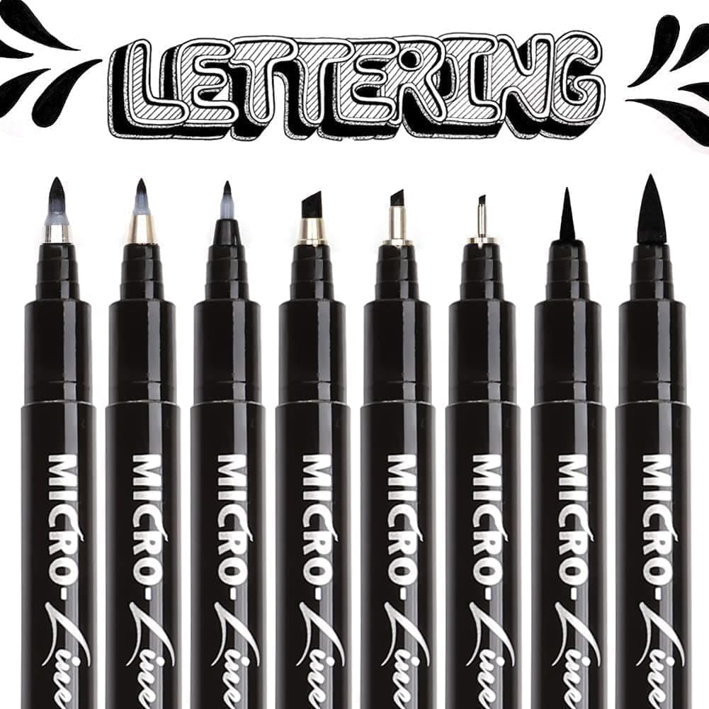 dainayw Calligraphy Brush Pen, Hand Lettering Pens, 8 Size Black Markers Set