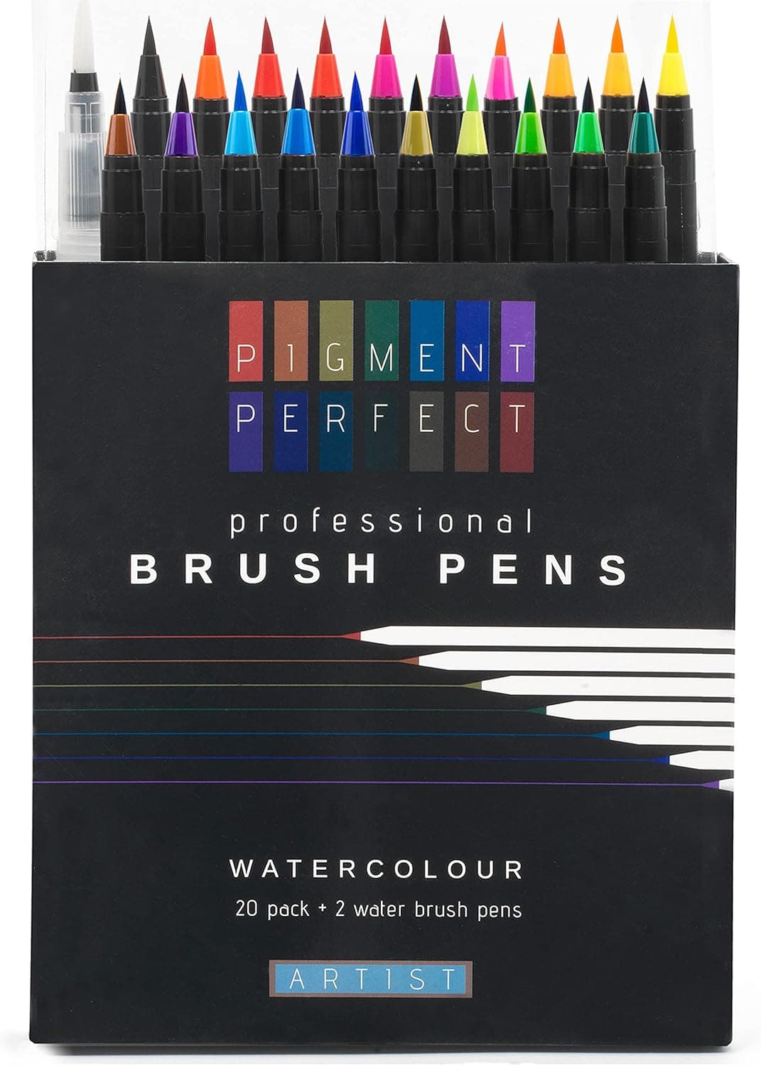 Ottergami Watercolour Brush Pen Set, 20 Watercolour Pens with Nylon Brush Tips