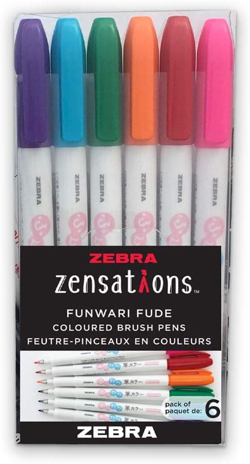Zebra Pen Funwari Brush Pen, Point, Assorted Colors, 6-Count