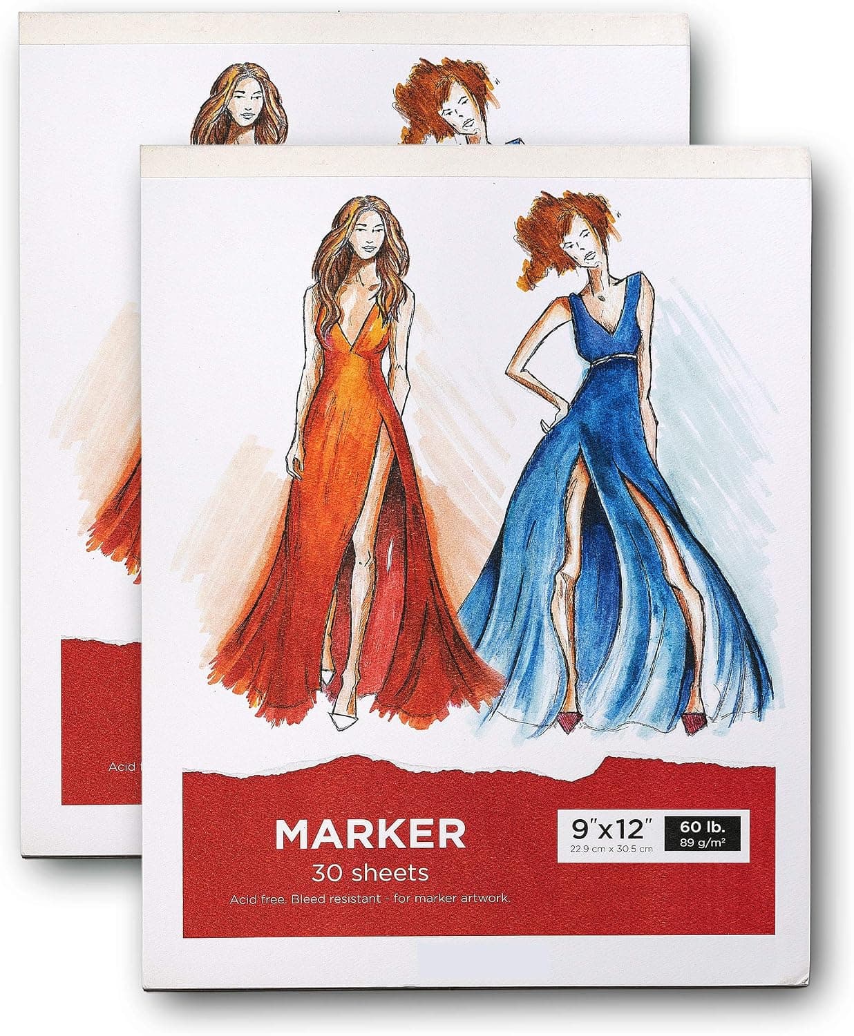 Marker Pad, 9x12" Premium Manga Marker Paper Pad, Bleedproof, Pack of 2, 60 Sheets, 60 Lbs/89 GSM