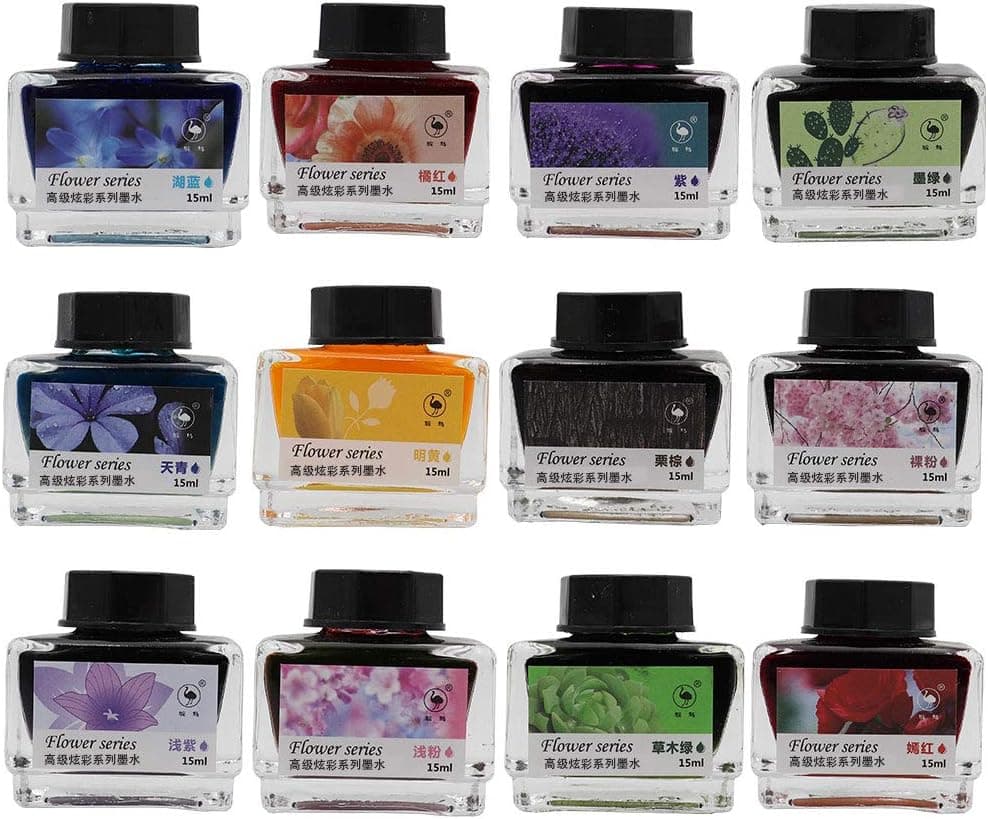 ZZKOKO Calligraphy Ink Bottle, 12 Colors Dip Calligraphy Pen Inks Set, Non-Carbon Ink