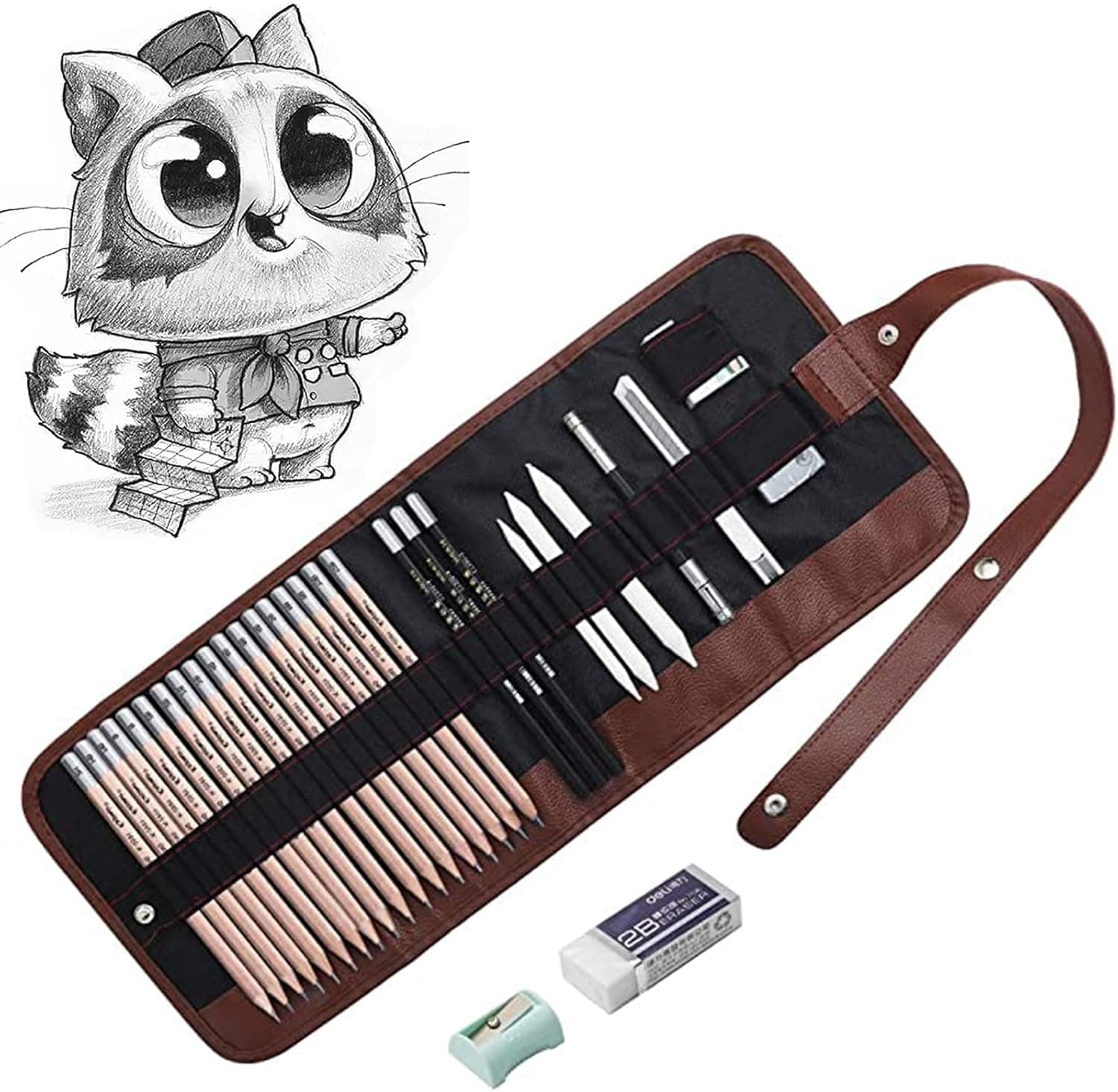 Drawing Pencils, 30-Piece Sketch Pencils Graphite 12B-2H and Charcoal Art Supplies Set