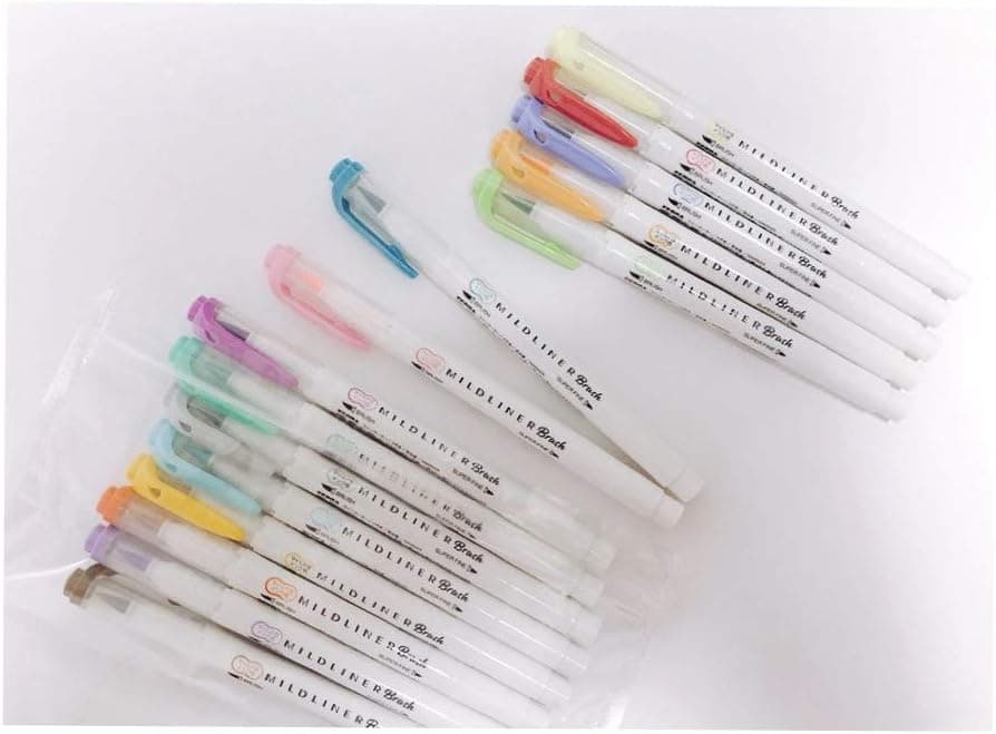 Zebra Mildliner Highlighter Brush Pen, 25 Pastel Color Set with Original Pen Case