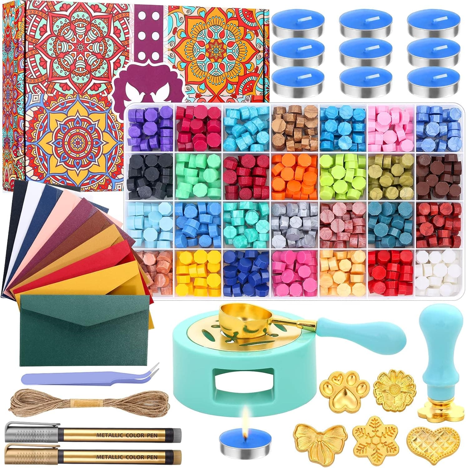 Anezus Upgraded Wax Seal Stamp Kit, 790pcs Sealing Stamp Kit with Wax Seal Beads, Stamps, Warmer, Vintage Envelopes and Gift Box