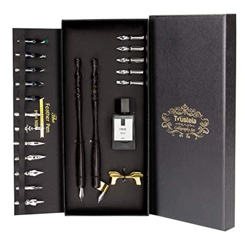 Trustela Calligraphy Set for Beginners, Dip Pen Set with 19 Nibs, Oblique Pen Holder, Wooden Pen Set