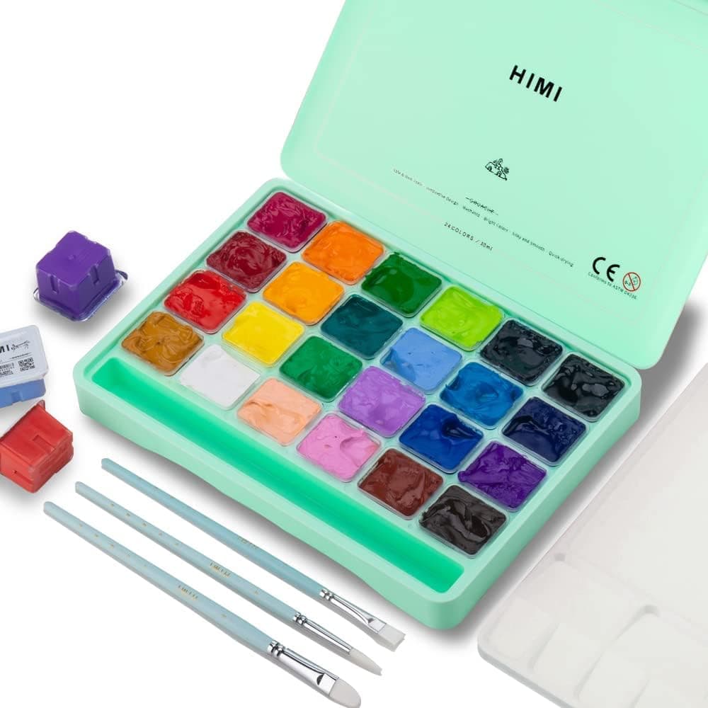 HIMI Gouache Paint Set, 24 Colors x 1 oz, Jelly Cup, Non-Toxic (Green)