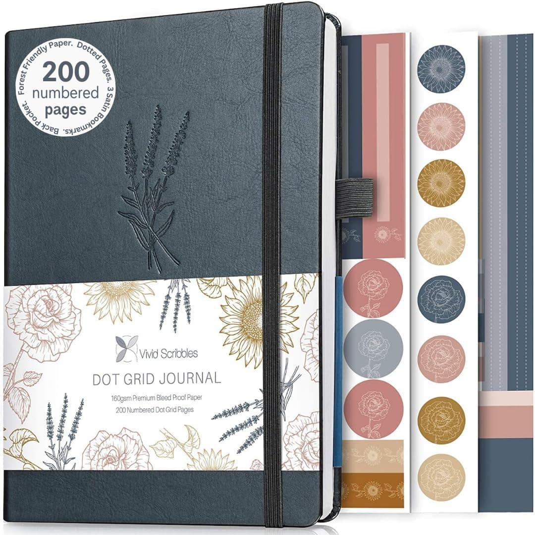 VIVID SCRIBBLES A5 Dotted Notebook with 160gsm Bleed-Proof Paper - 200 Numbered Dot Grid Pages in Lavender