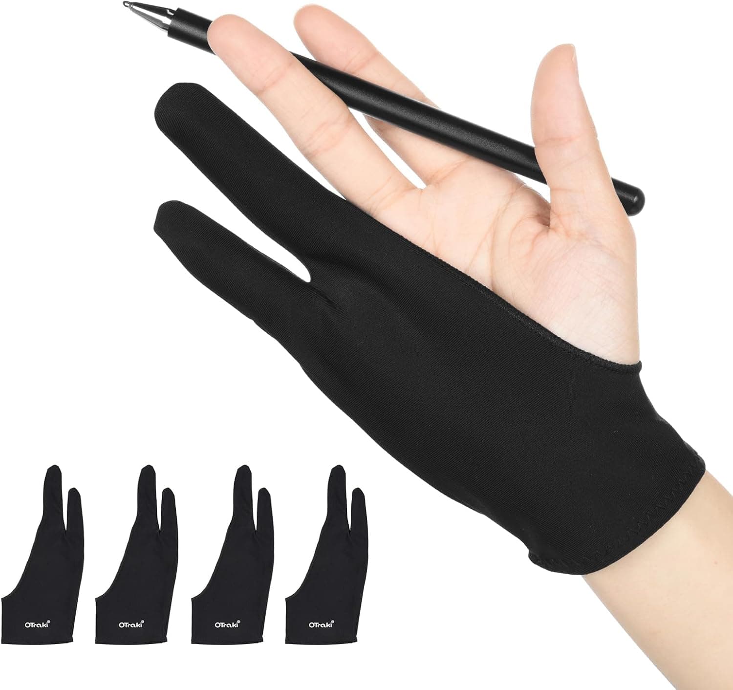 OTraki 4 Pack Artists Gloves 2 Finger Artist Glove Anti Smudge Glove for Paper Sketching, Pad Monitor, Graphics Tablet