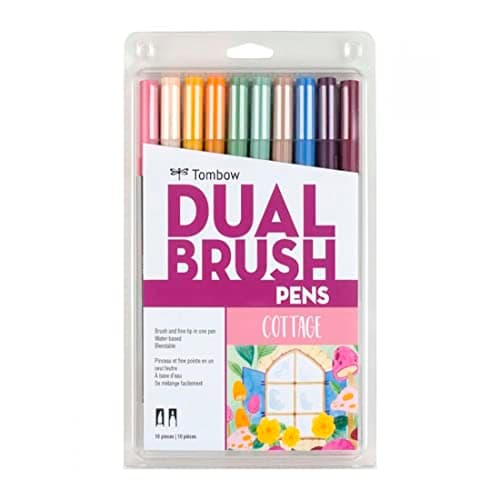 Tombow 56216 Dual Brush Pen Art Markers, Cottage, 10-Pack. Blendable, Brush and Fine Tip Markers