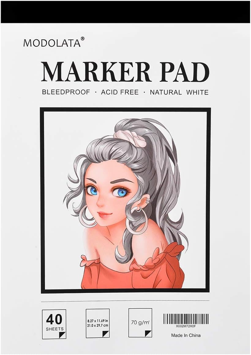 Marker Paper Sketchbook, Bleedproof Art Marker Pad, 8.27x11.69 Inch, White, 40 Sheets