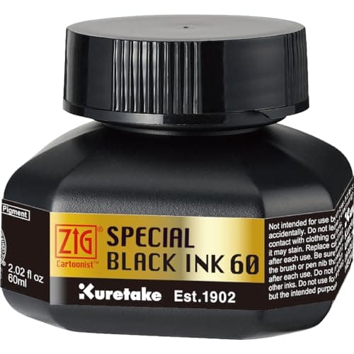 Kuretake Zig Special Black Ink 60ml, for dip Pen, Brush, Drawing, Calligraphy, Illustration, Lettering, for Professional, Artists, Manga, Made in Japan